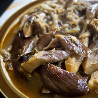 green tea and sriracha braised eggplant